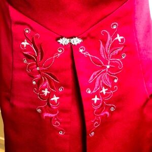 Michaelangelo Red Dress with Embroidery, Size 12 See photos for measurements.